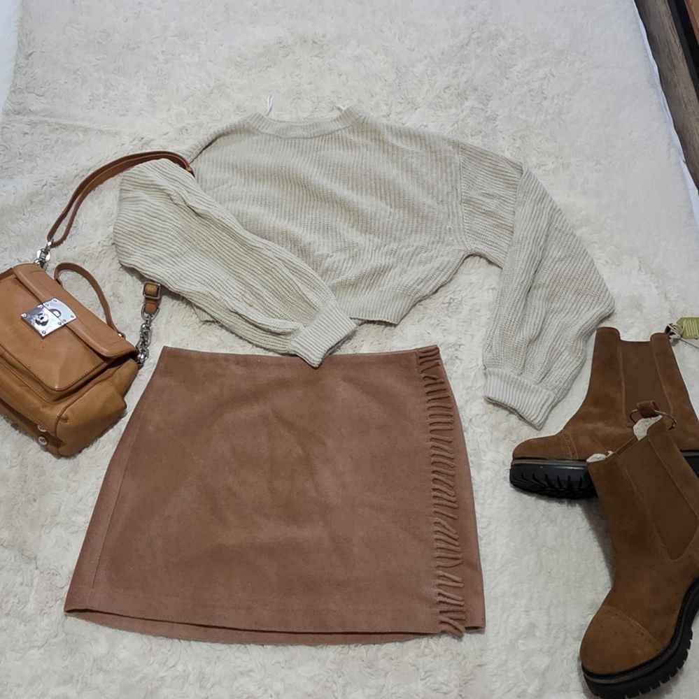 PINK Victoria's Secret Brown Mini Wrap Skirt with Side Fringe